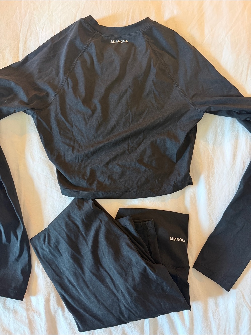 Adanola Black Long Sleeve Crop Top and High-Waist Leggings Set